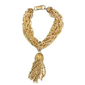 Coro vintage multi strand Gold Chain Bracelet with Tassel unique art to‎ wear